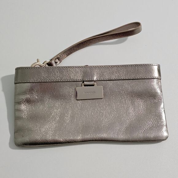 Kate Spade Zippered Christy Jane Street Gold Leather Hot Pink Wristlet Pouch - Picture 2 of 9